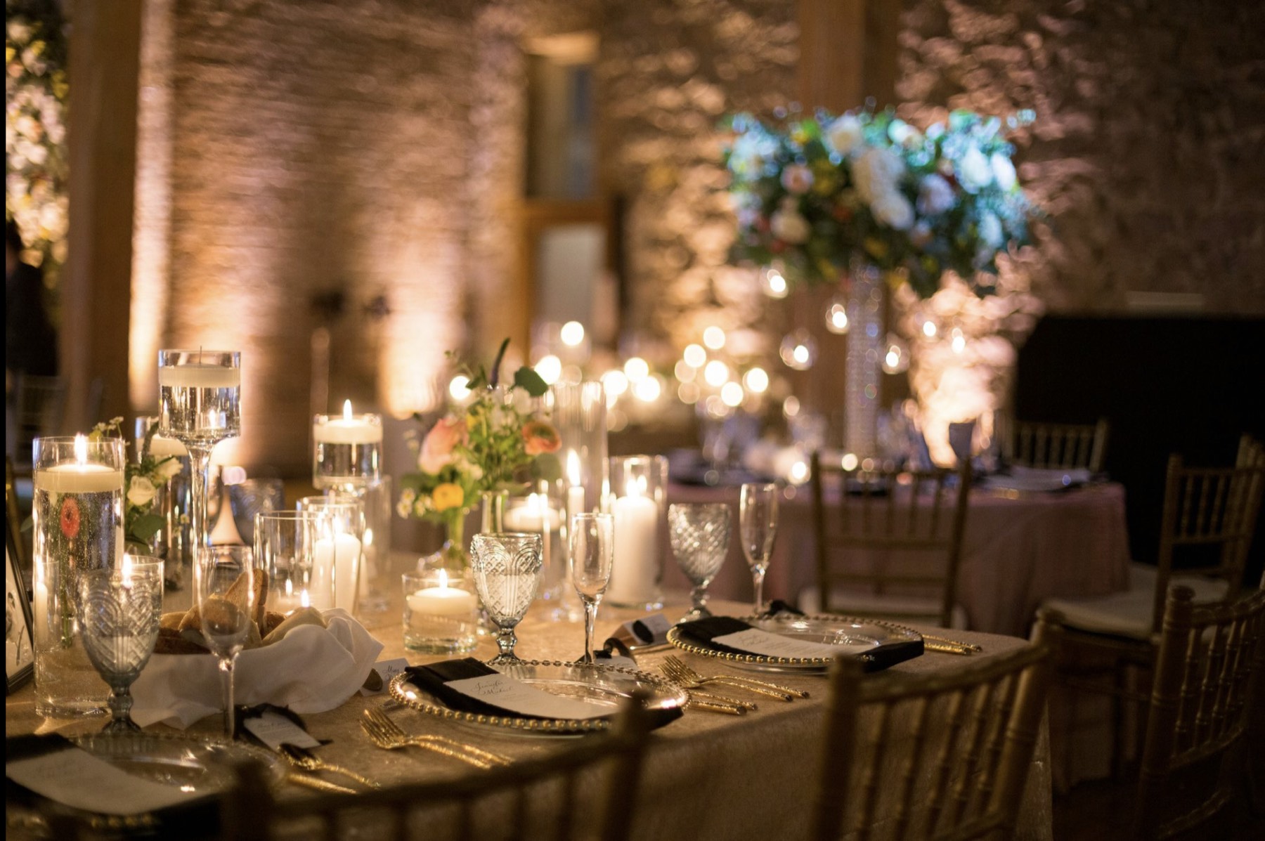 Candlelit wedding tablescape